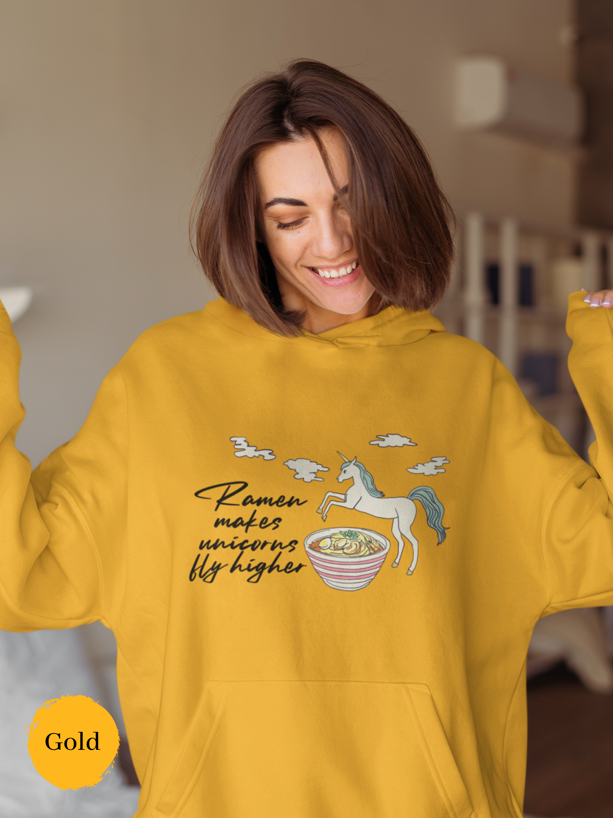 Ramen Hoodie: Flying Higher with Unicorn Power and Delicious Ramen Noodles Pun Hoodie