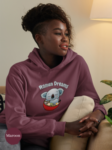 Ramen Hoodie - Ramen Dreams: Cute Koala in a Relaxing Ramen Bowl, Perfect for Foodie Hoodies and Fans of Asian Food Art and Punny Hoodies
