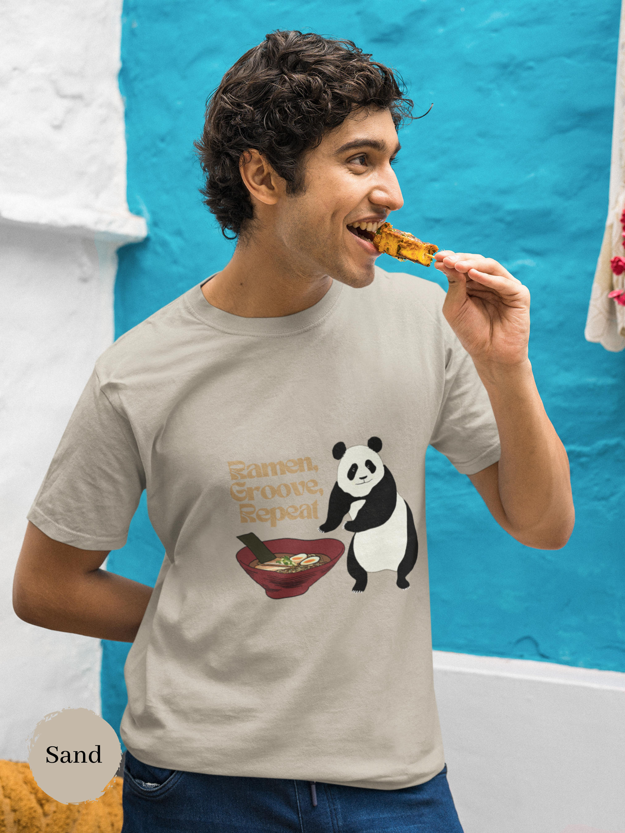 Ramen T-Shirt: Ramen, Groove, Repeat with Panda Illustration - Japanese Foodie Shirt with Ramen Art