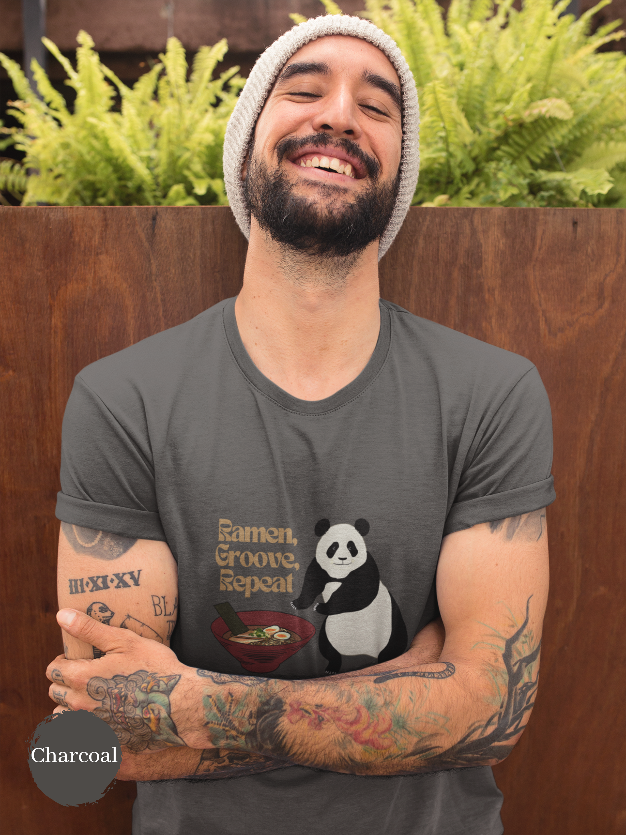 Ramen T-Shirt: Ramen, Groove, Repeat with Panda Illustration - Japanese Foodie Shirt with Ramen Art