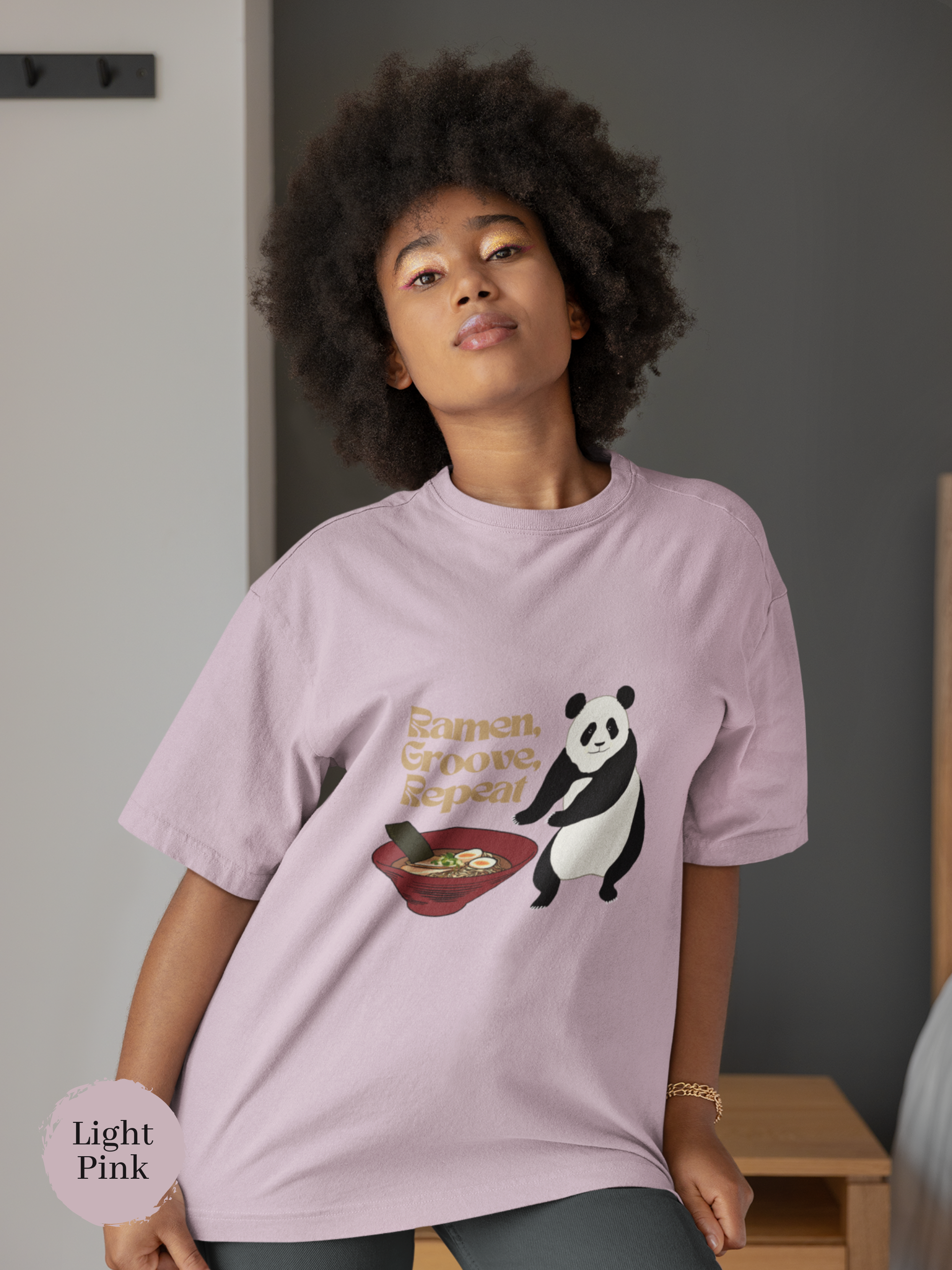 Ramen T-Shirt: Ramen, Groove, Repeat with Panda Illustration - Japanese Foodie Shirt with Ramen Art