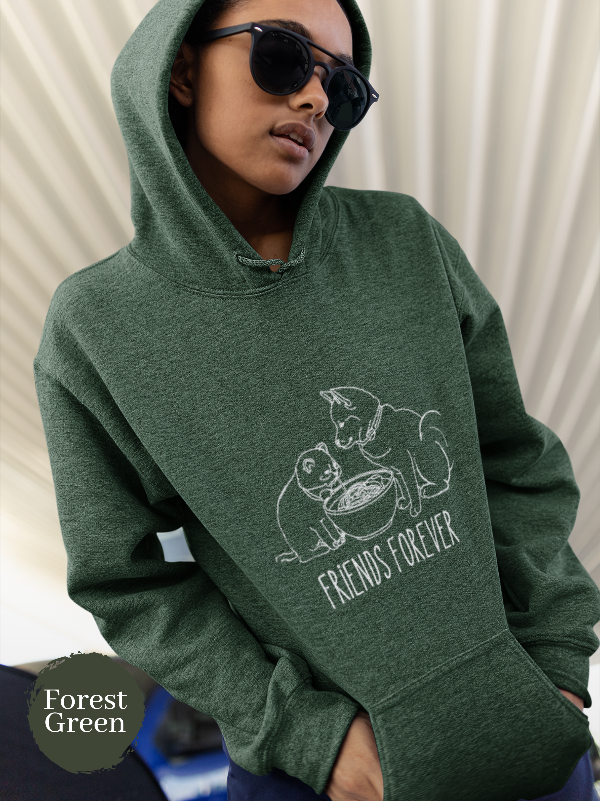 Ramen Hoodie: "Friend Forever" Cat and Shiba Inu Sharing Ramen Bowl - Asian Food and Pun Hoodie for Foodies