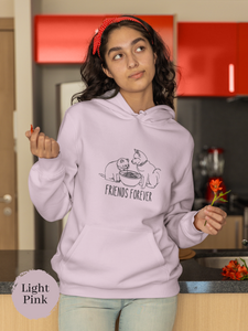 Ramen Hoodie: "Friend Forever" Cat and Shiba Inu Sharing Ramen Bowl - Asian Food and Pun Hoodie for Foodies