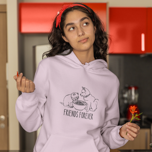 Ramen Hoodie: "Friend Forever" Cat and Shiba Inu Sharing Ramen Bowl - Asian Food and Pun Hoodie for Foodies