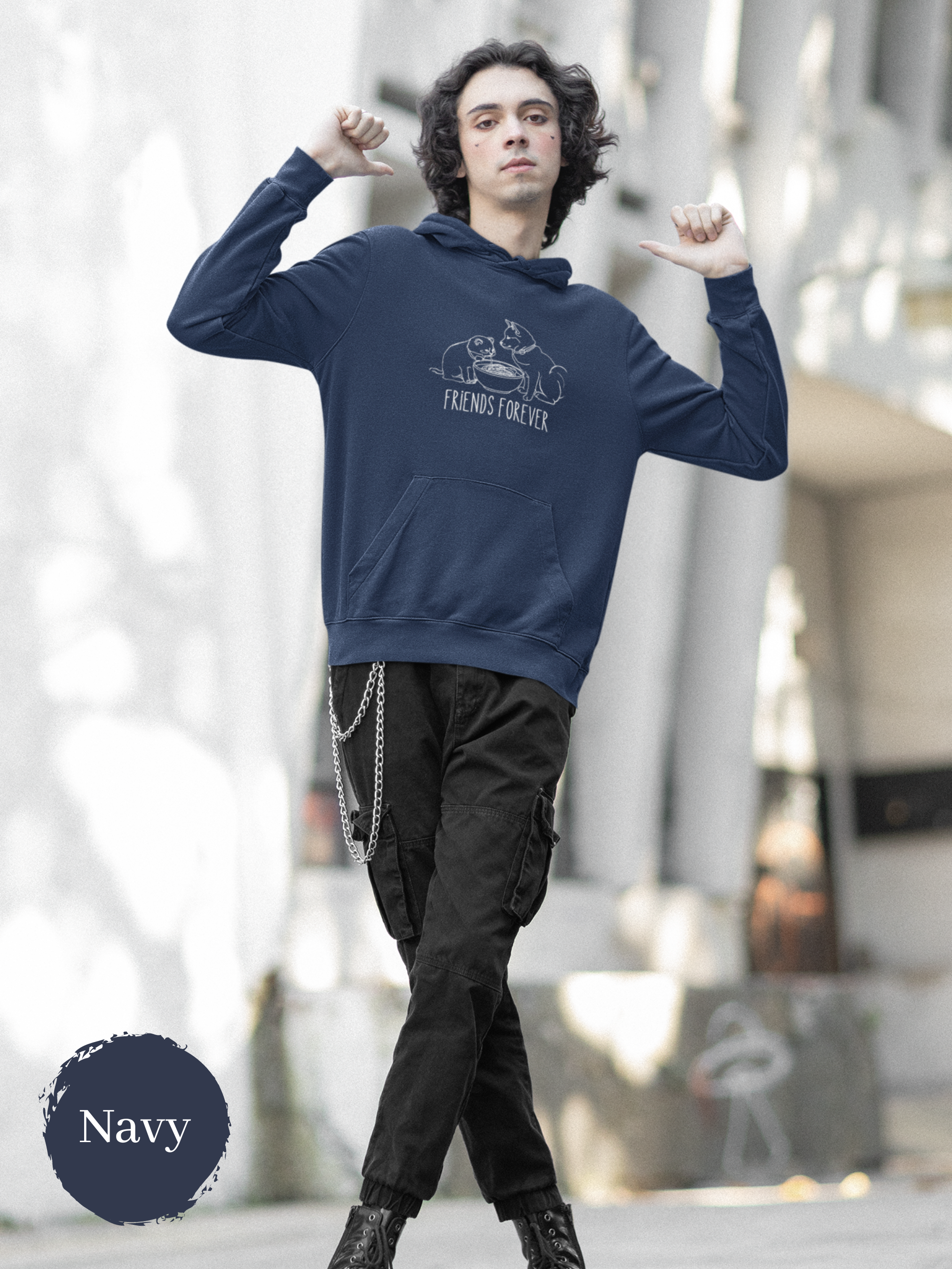 Ramen Hoodie: "Friend Forever" Cat and Shiba Inu Sharing Ramen Bowl - Asian Food and Pun Hoodie for Foodies