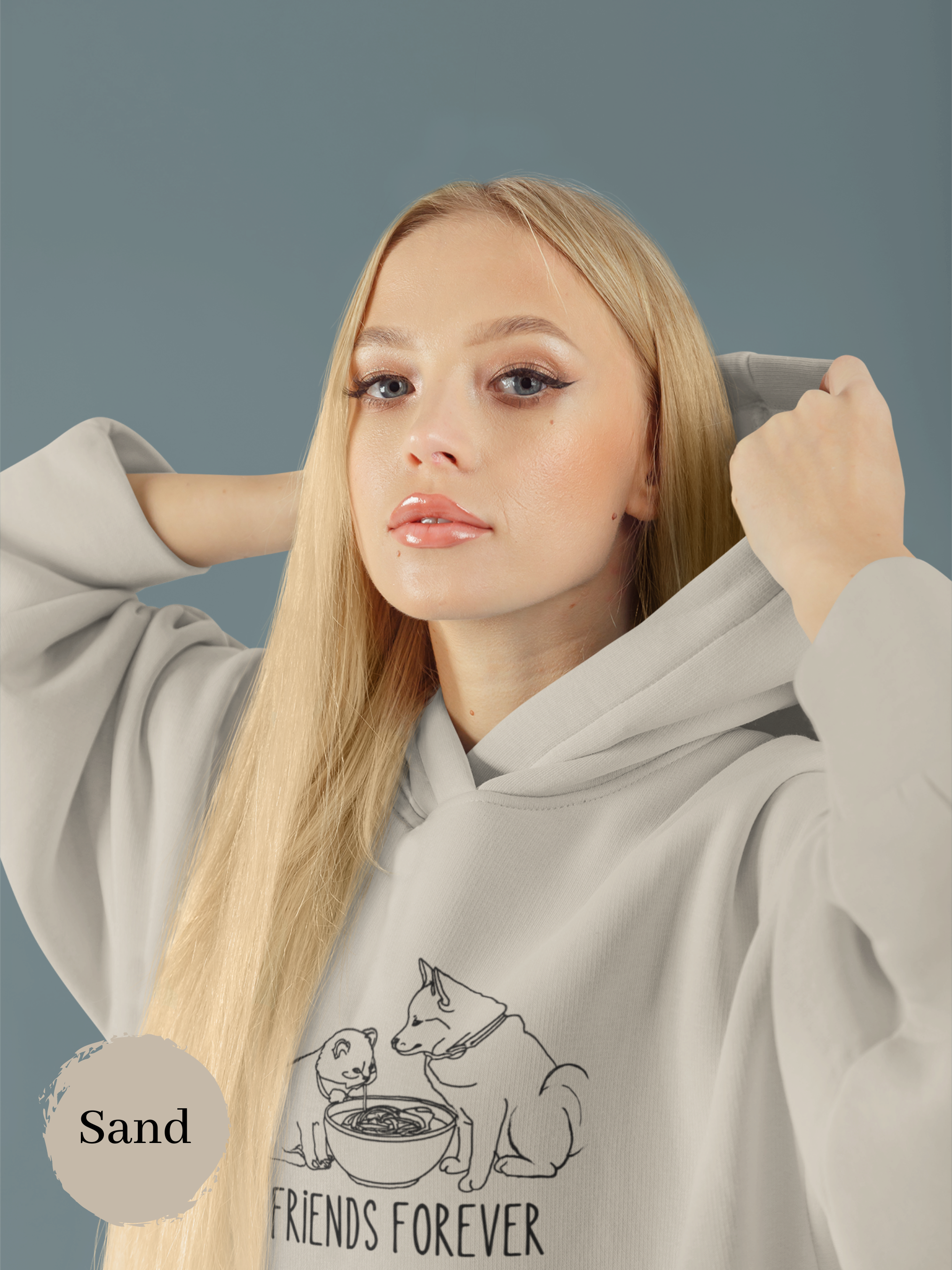 Ramen Hoodie: "Friend Forever" Cat and Shiba Inu Sharing Ramen Bowl - Asian Food and Pun Hoodie for Foodies