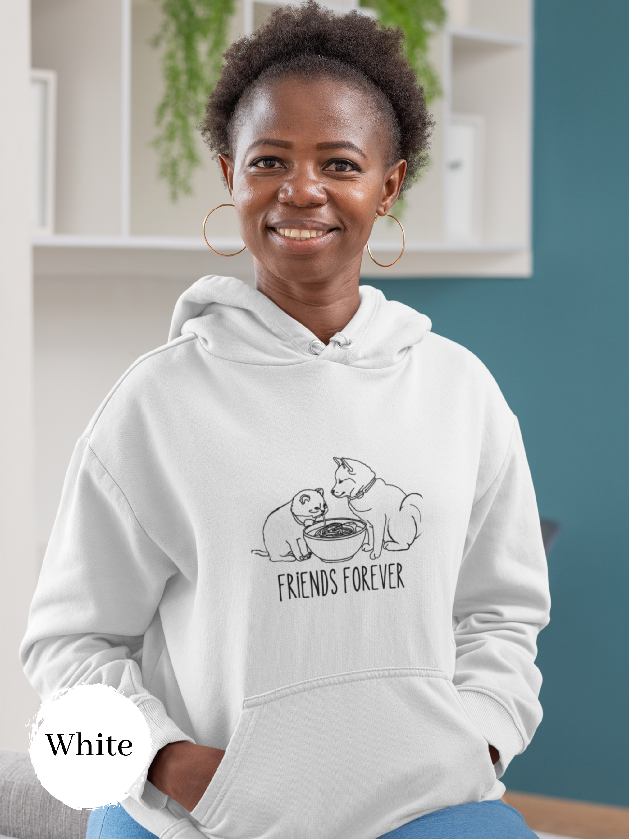 Ramen Hoodie: "Friend Forever" Cat and Shiba Inu Sharing Ramen Bowl - Asian Food and Pun Hoodie for Foodies