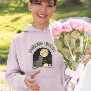 Ramen Hoodie Noodle Night Sweatshirt with Cute Cat Illustration