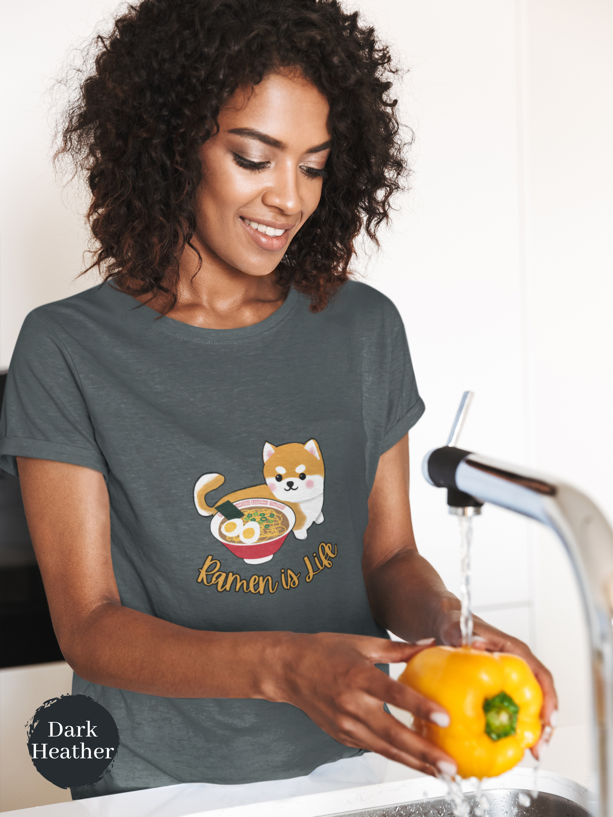 Ramen T-Shirt: Japanese Foodie Shirt with Cute Shiba Inu Beside Ramen Bowl - Ramen is Life Art Print