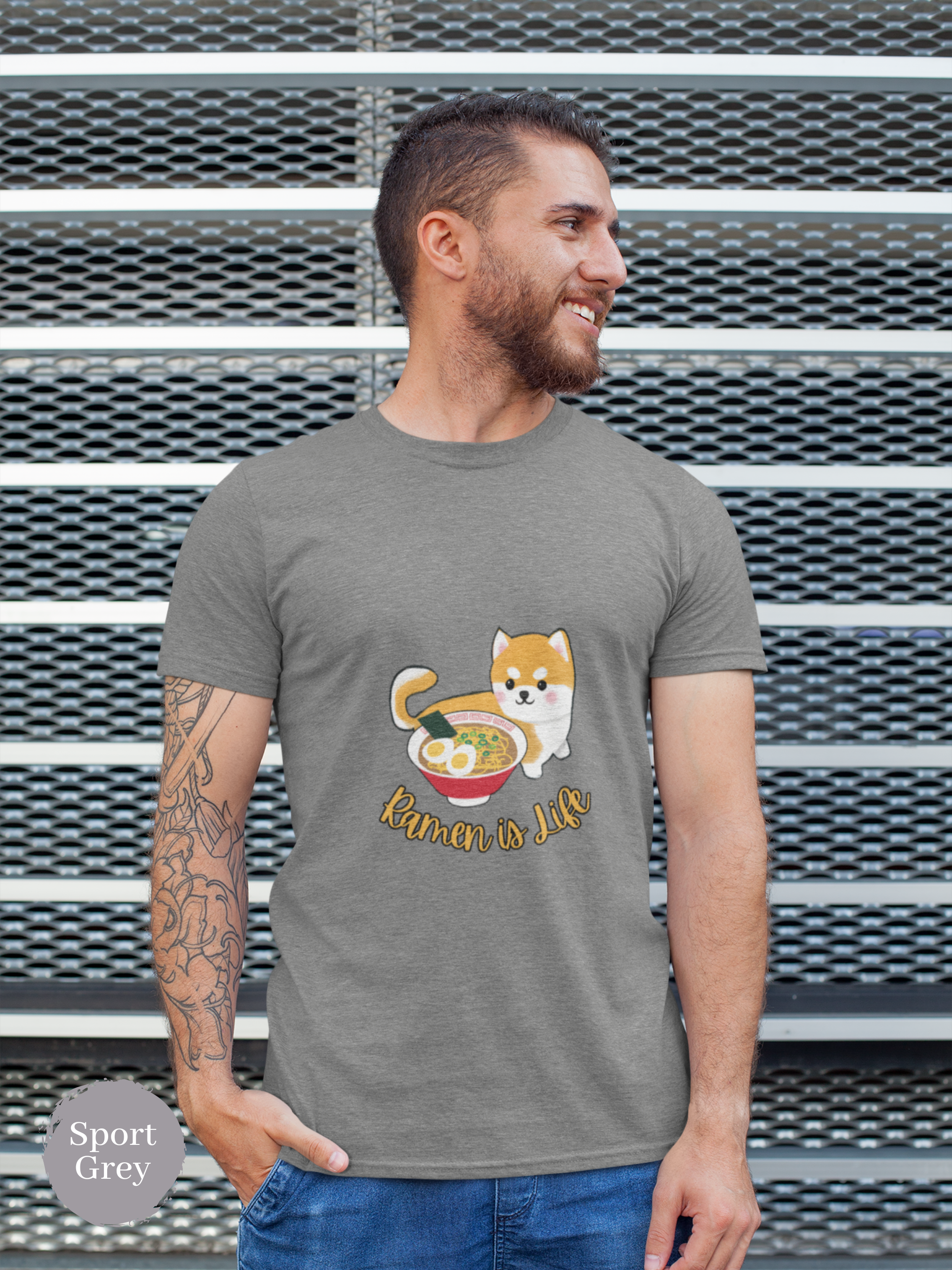 Ramen T-Shirt: Japanese Foodie Shirt with Cute Shiba Inu Beside Ramen Bowl - Ramen is Life Art Print