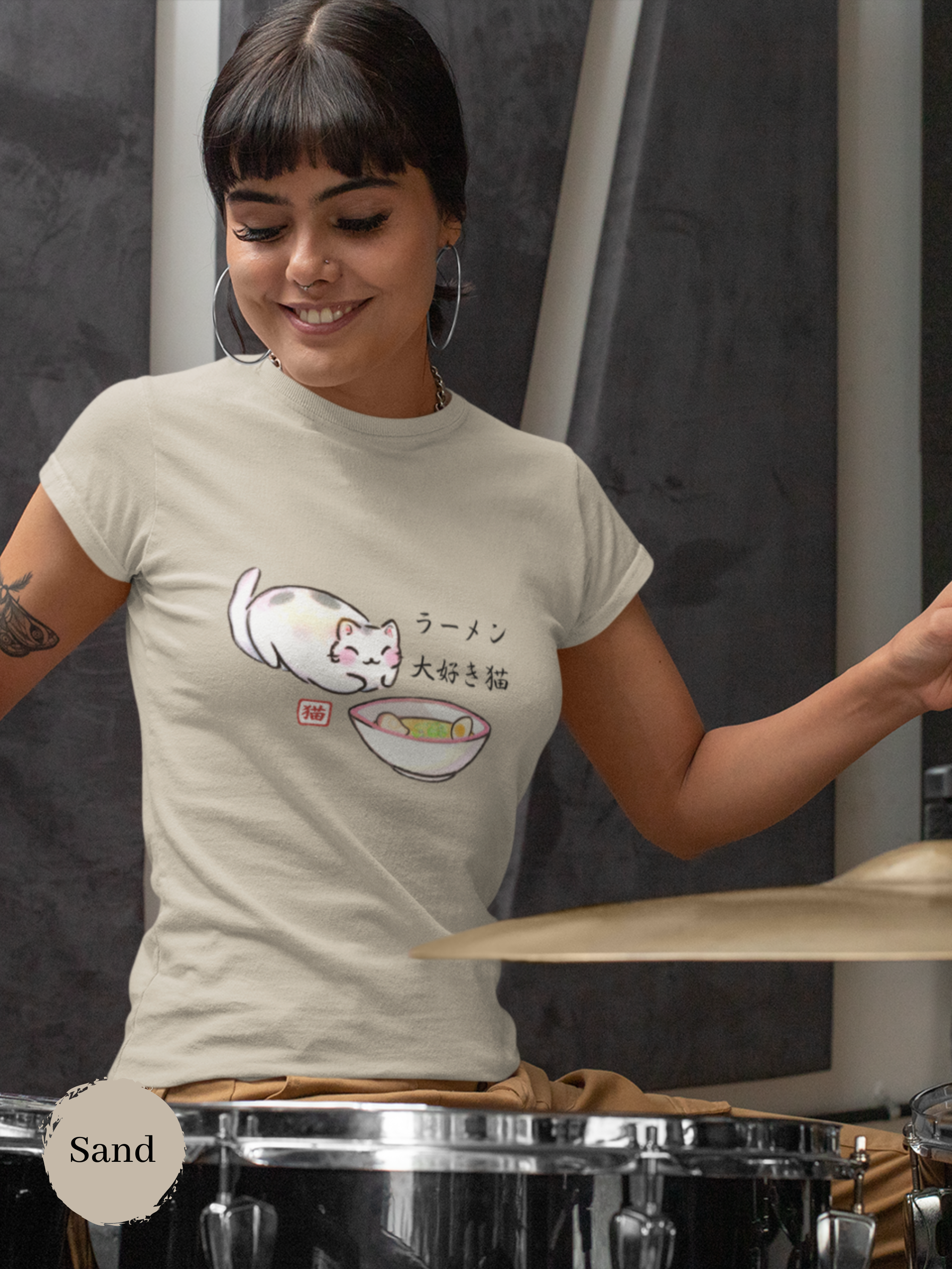 Japanese Ramen T-Shirt with Adorable Cat Illustration: Perfect for Foodie Enthusiasts and Art Lovers - Ramen Art at Its Finest