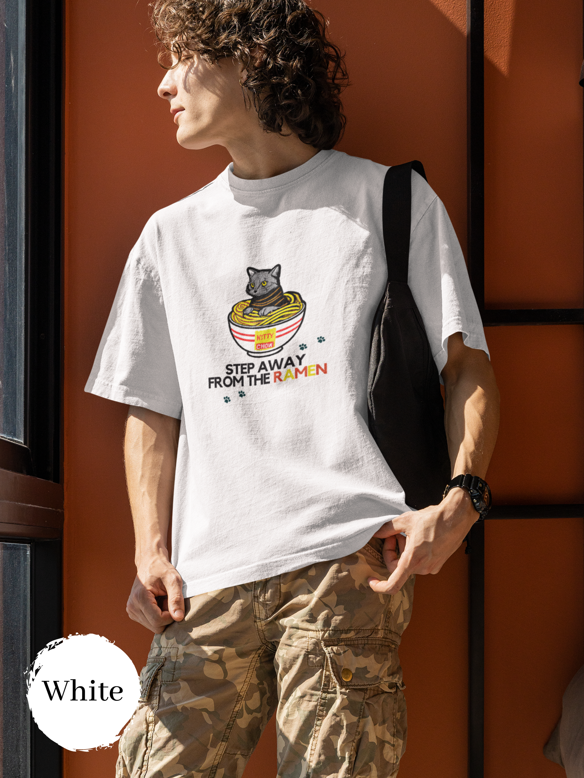 Ramen T-Shirt: Japanese Foodie Shirt with Cute Cat Illustration and Ramen Art - Step Away From the Ramen