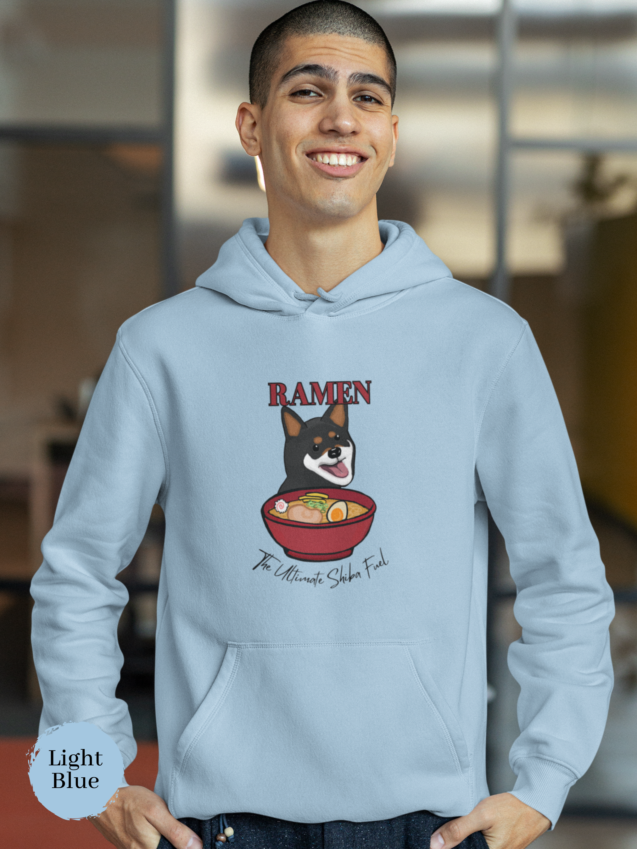 Ramen Hoodie - "Ramen the Ultimate Shiba Fuel" featuring a Shiba Inu and Noodles