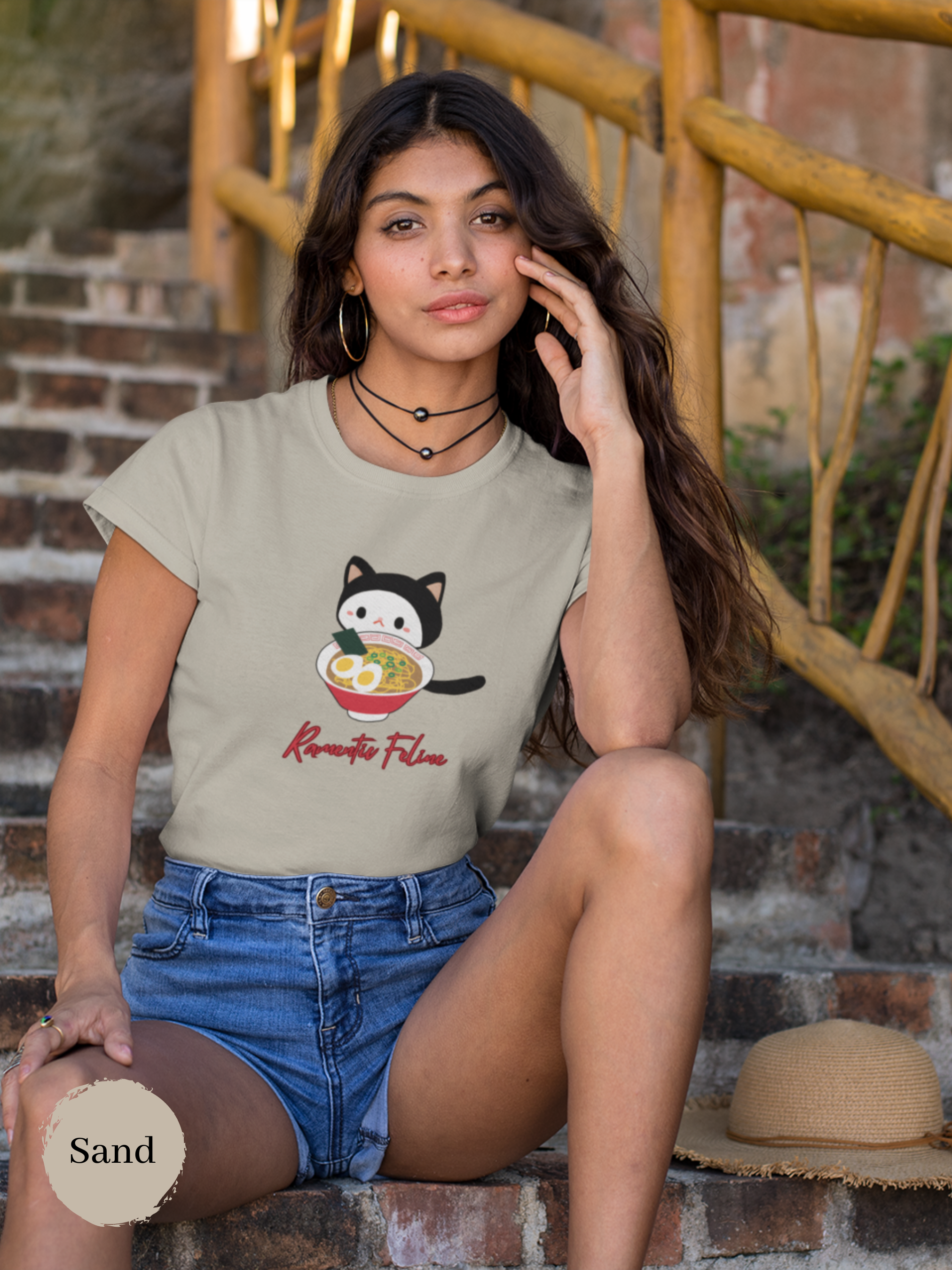 Ramen T-Shirt: Ramentic Feline - Adorable Cat and Ramen Art for Japanese Foodie Lovers