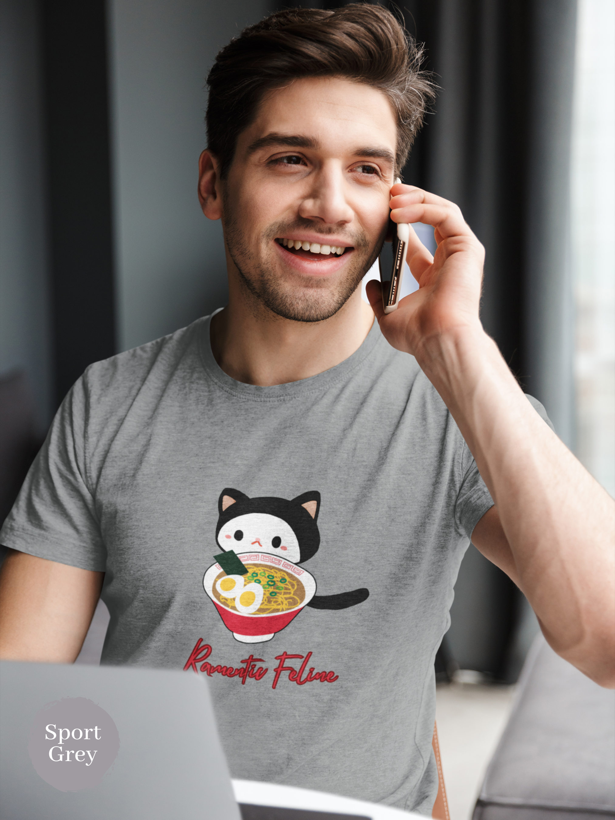 Ramen T-Shirt: Ramentic Feline - Adorable Cat and Ramen Art for Japanese Foodie Lovers