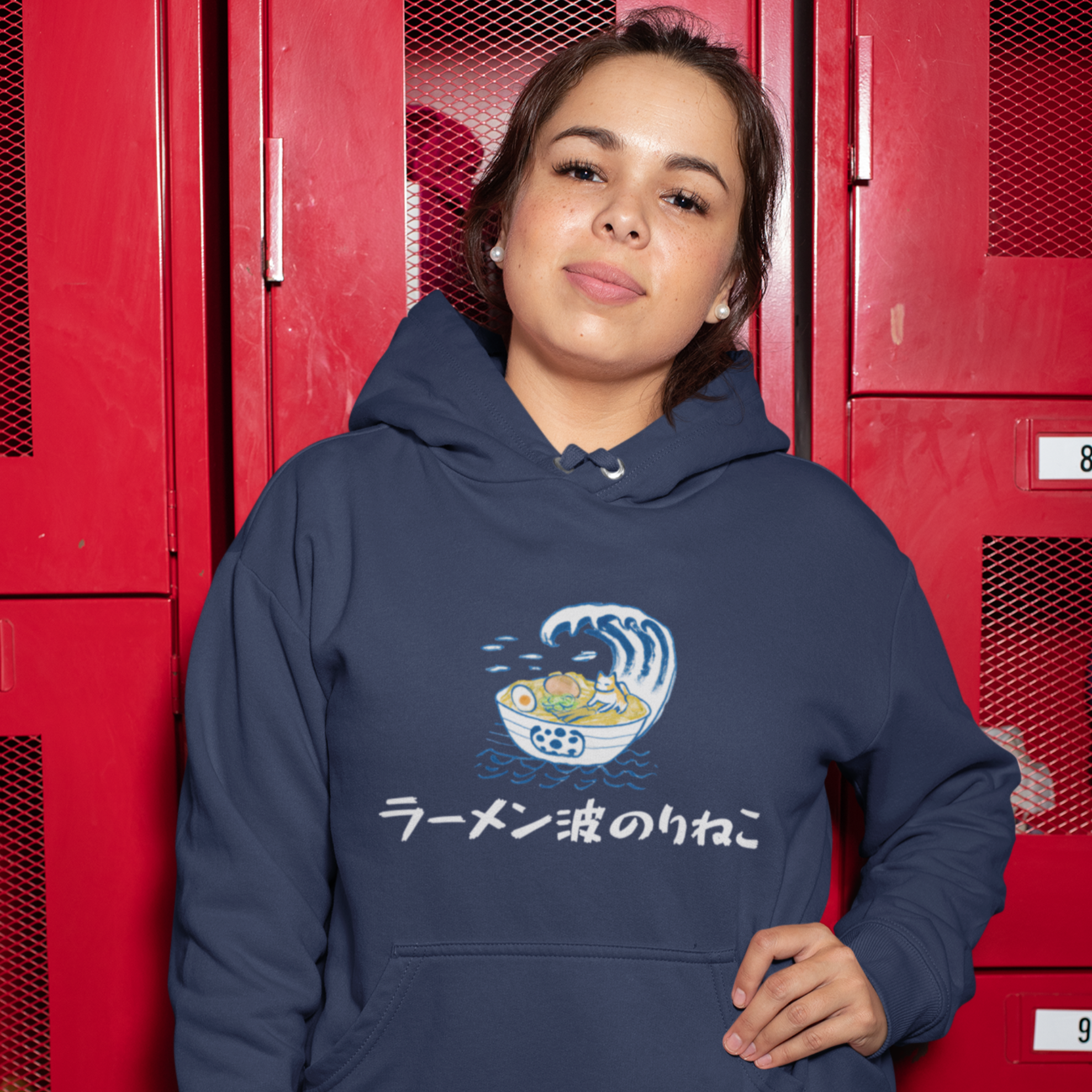 Ramen Hoodie: "Waves of Ramen" Surfing Cat Ramen Art Sweatshirt for Foodie Hoodies and Asian Food Lovers with a Pun Twist