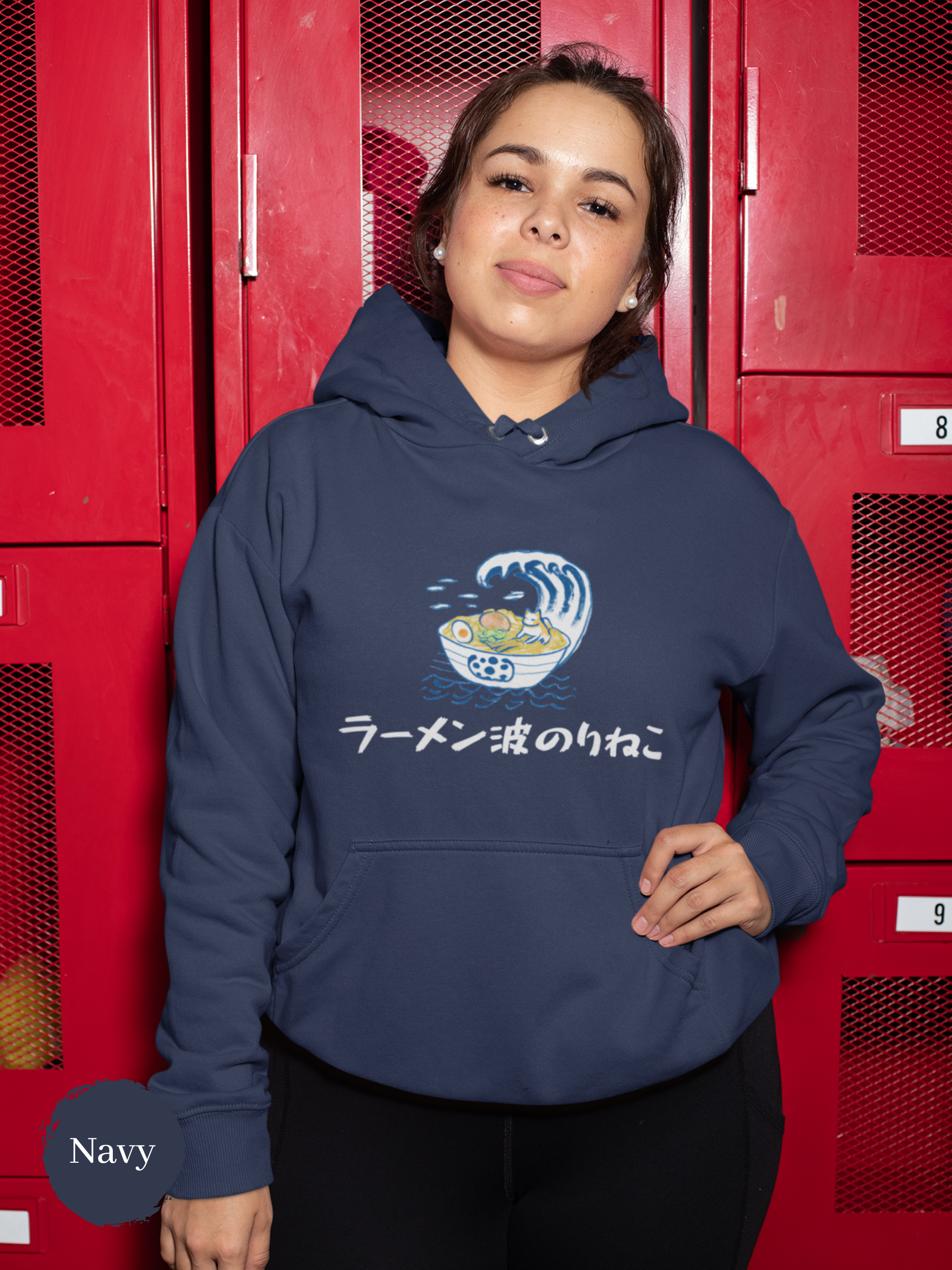 Ramen Hoodie: "Waves of Ramen" Surfing Cat Ramen Art Sweatshirt for Foodie Hoodies and Asian Food Lovers with a Pun Twist