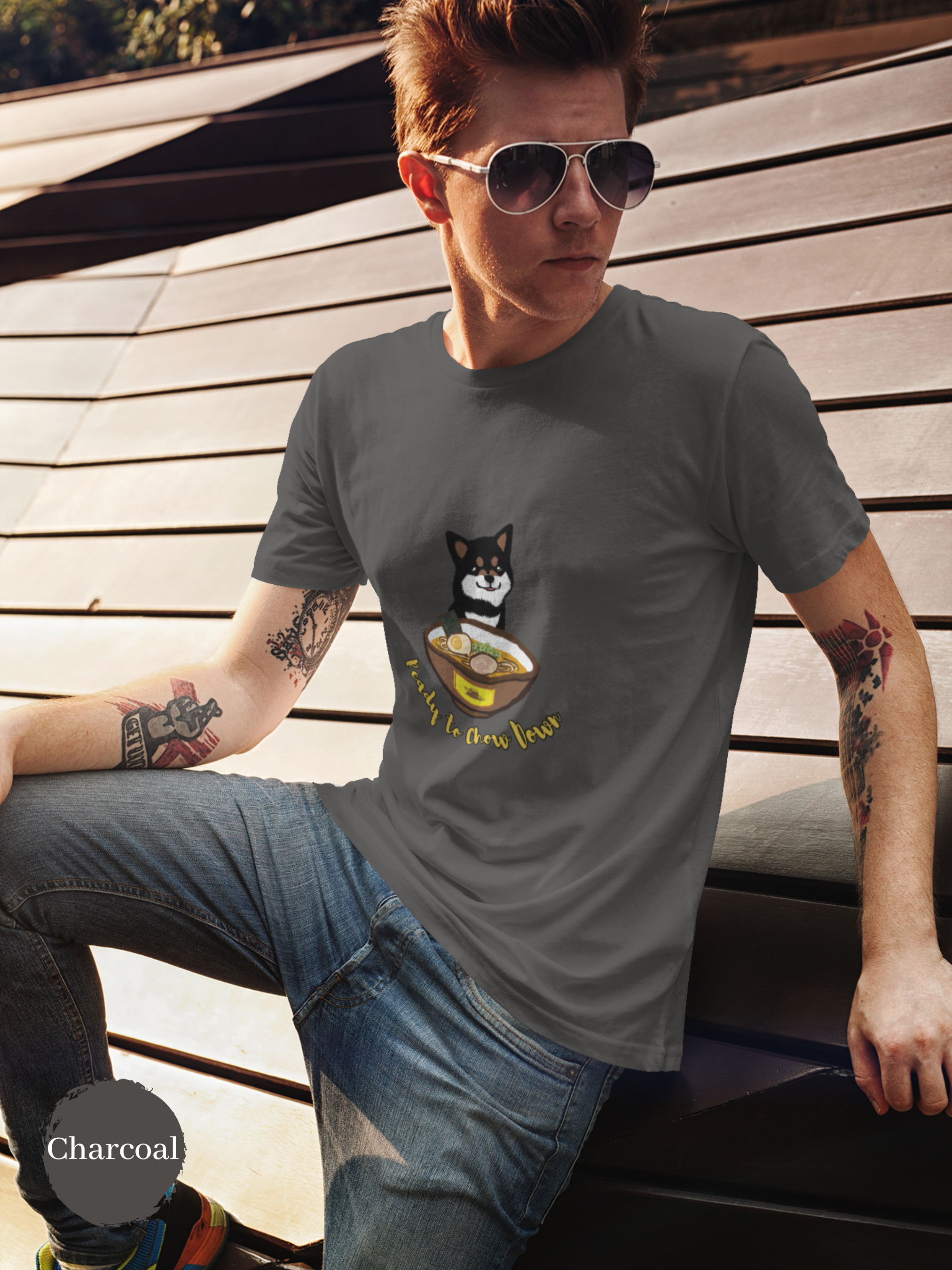 Ramen T-shirt: Ready to Chow Down - Shiba Inu and Ramen Art for Japanese Foodie Shirt