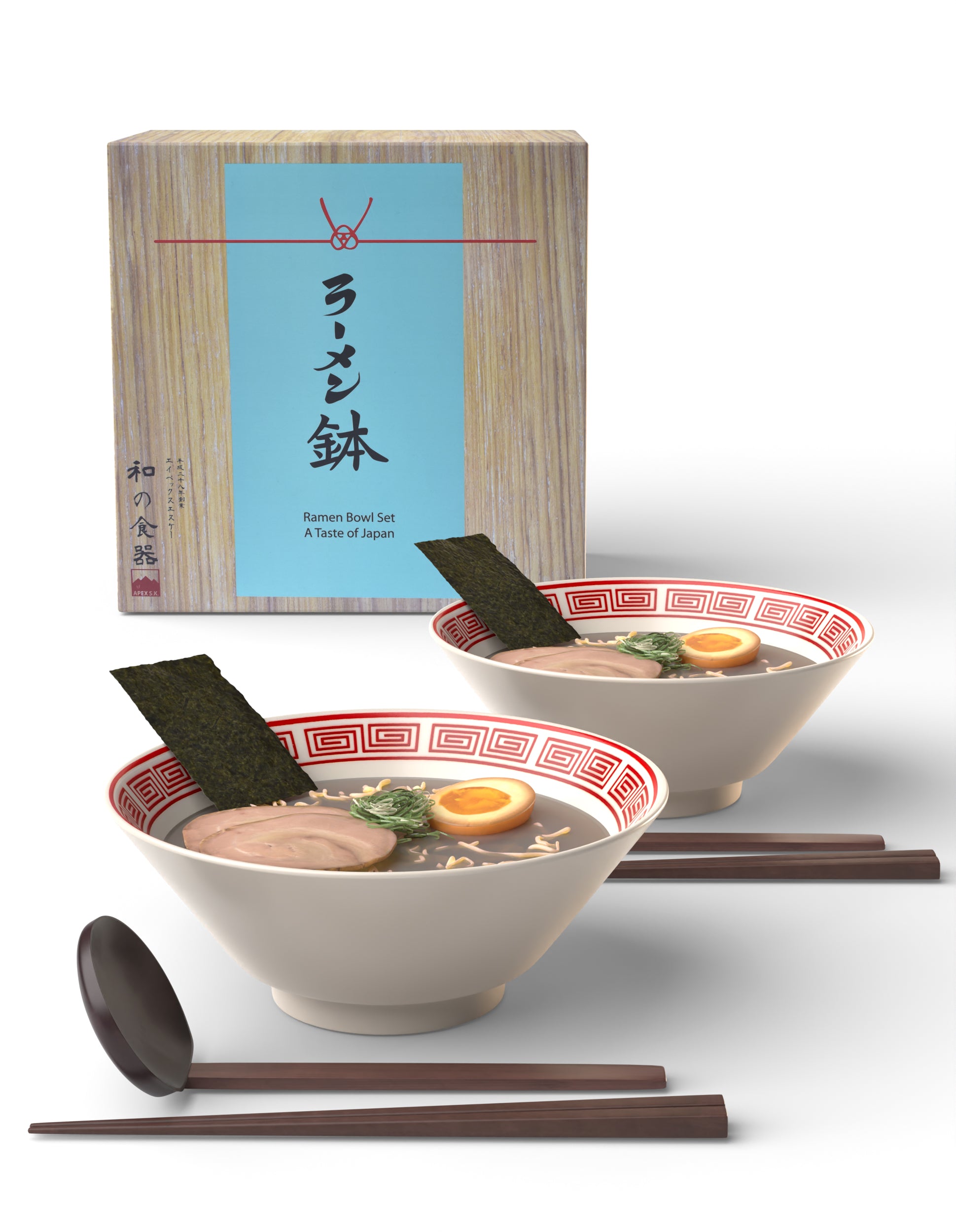 Ceramic 8" Japanese Ramen Bowls (Red Lightning Pattern)