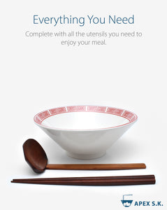 Ceramic 8" Japanese Ramen Bowls (Red Lightning Pattern)