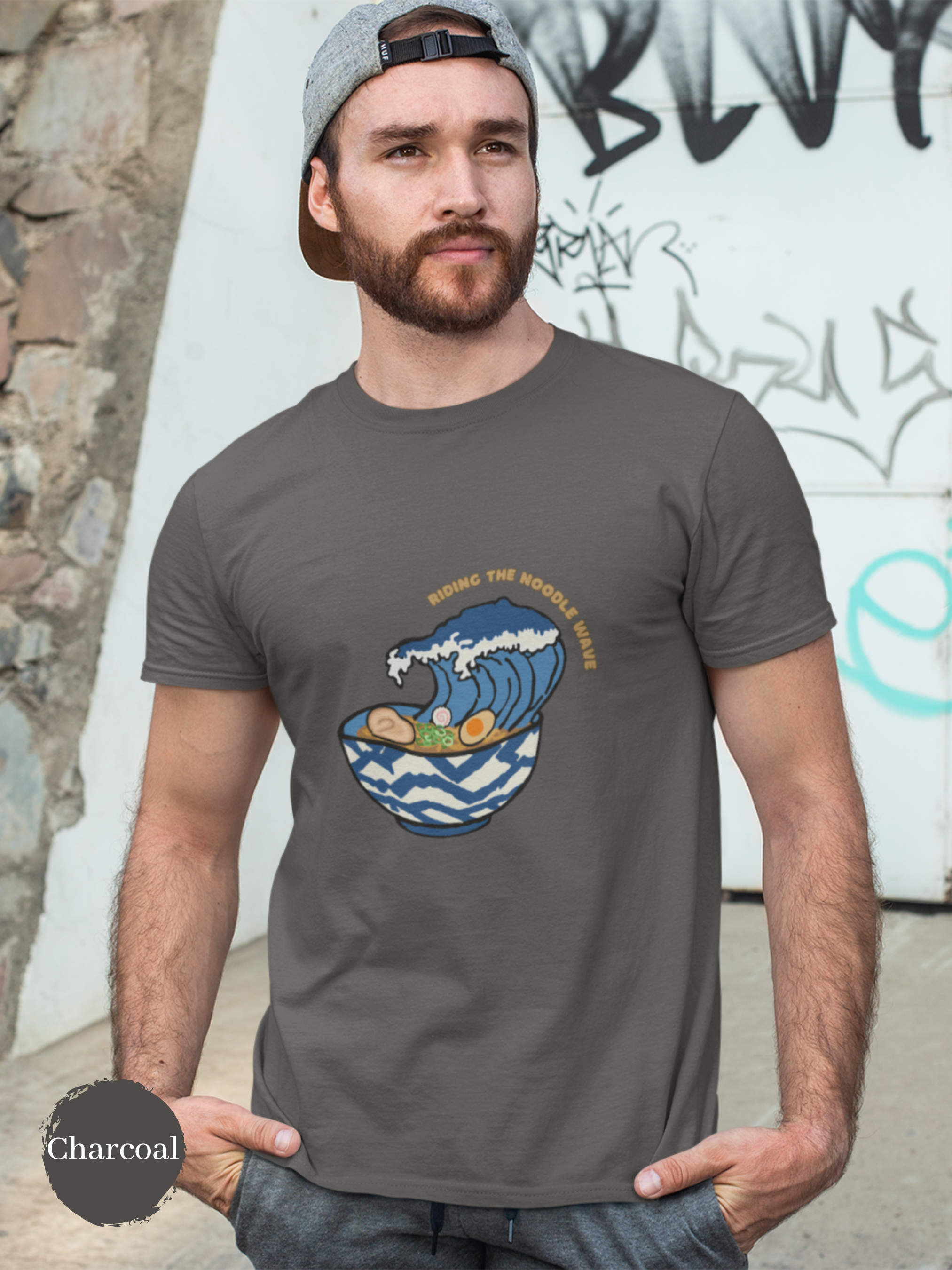 Ramen T-Shirt: Riding the Noodle Wave in Hokusai Style - Japanese Foodie Shirt and Ramen Art