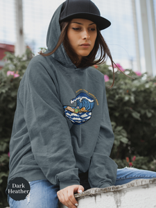 Ramen Hoodie: Riding the Noodle Wave - Asian Foodie Hoodie with Hokusai-Inspired Ramen Art and Delicious Puns