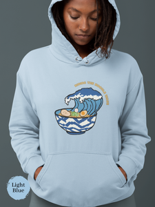 Ramen Hoodie: Riding the Noodle Wave - Asian Foodie Hoodie with Hokusai-Inspired Ramen Art and Delicious Puns