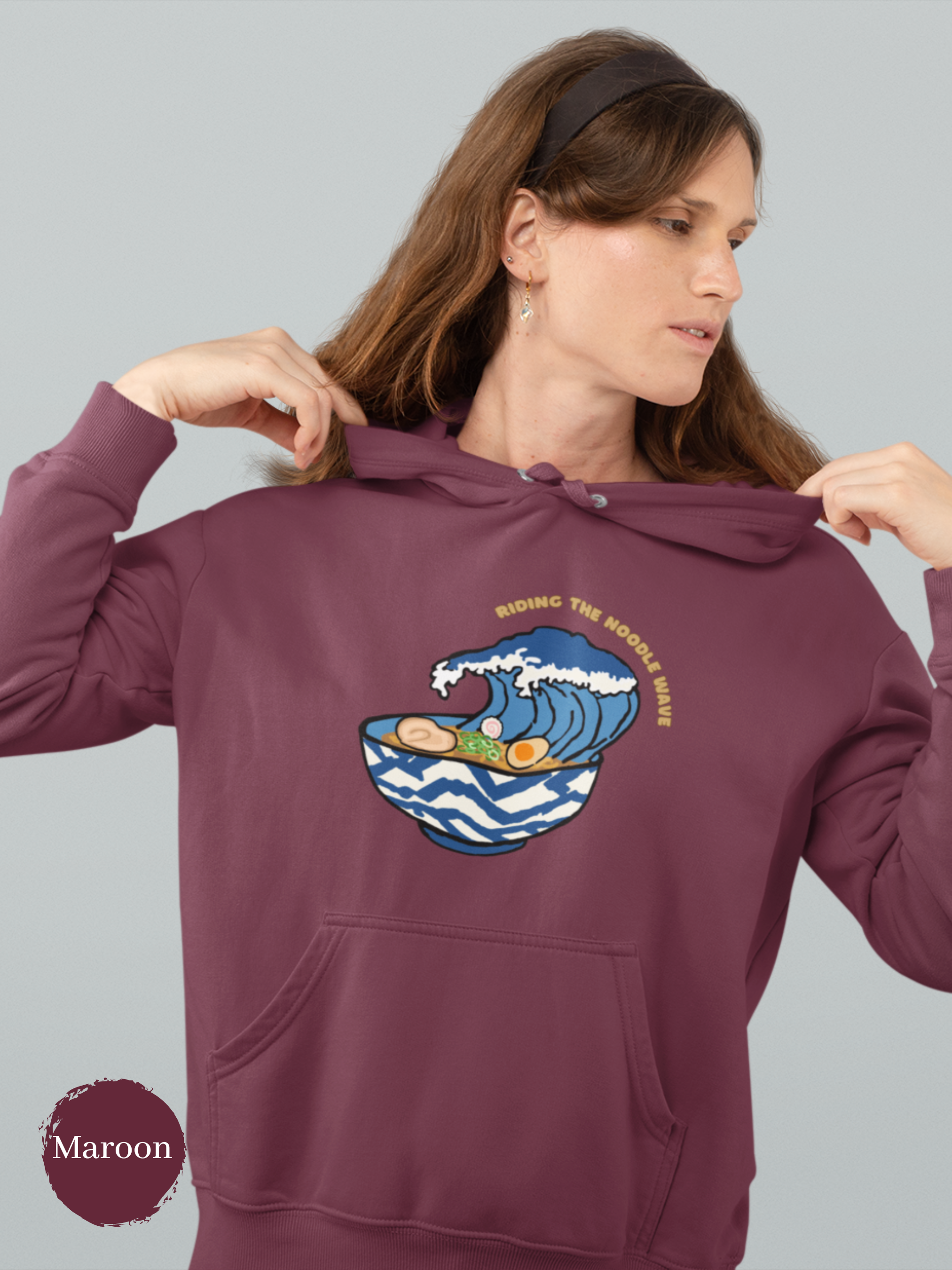 Ramen Hoodie: Riding the Noodle Wave - Asian Foodie Hoodie with Hokusai-Inspired Ramen Art and Delicious Puns