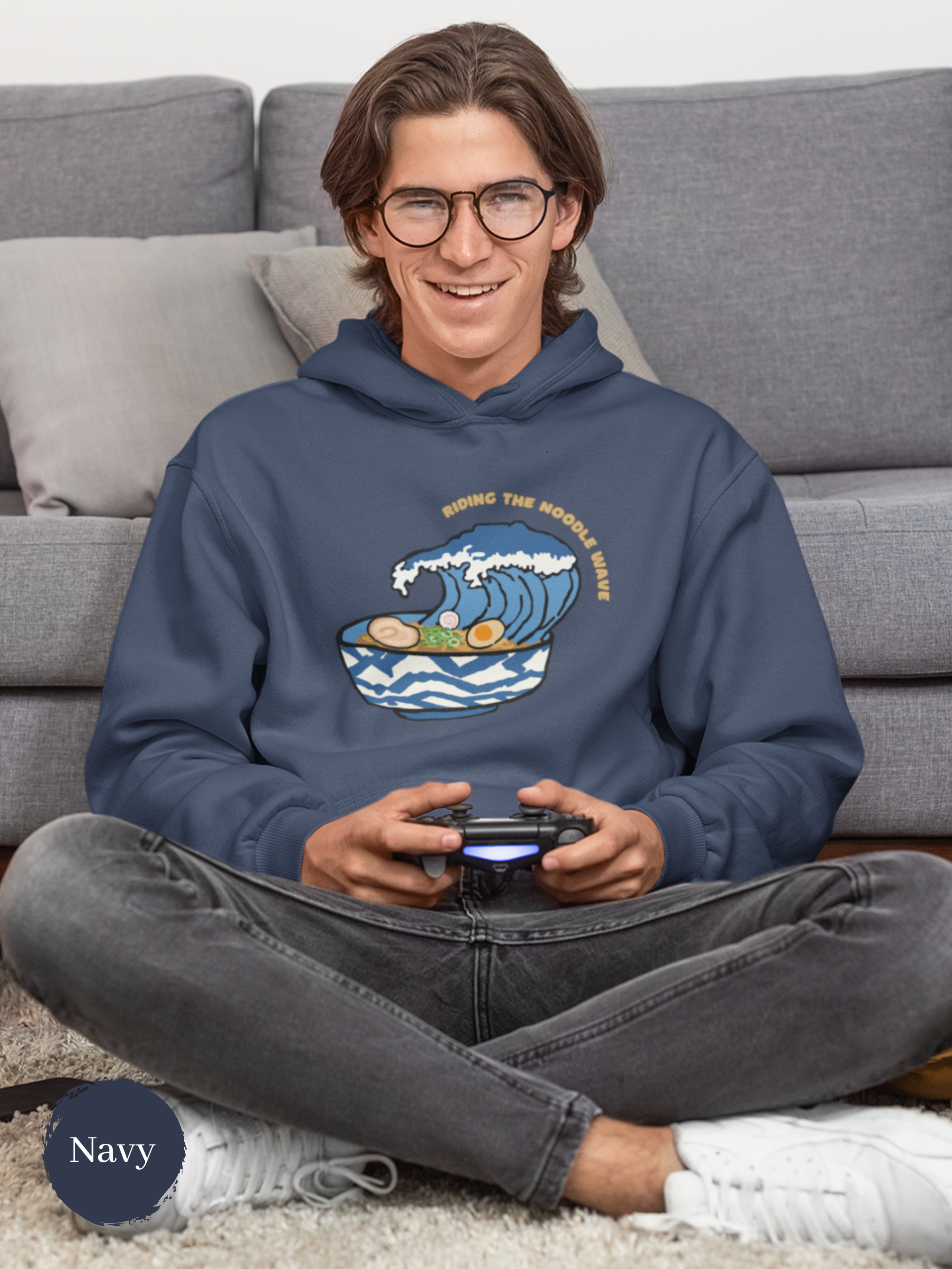 Ramen Hoodie: Riding the Noodle Wave - Asian Foodie Hoodie with Hokusai-Inspired Ramen Art and Delicious Puns