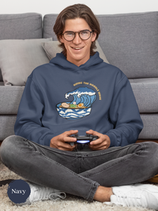 Ramen Hoodie: Riding the Noodle Wave - Asian Foodie Hoodie with Hokusai-Inspired Ramen Art and Delicious Puns