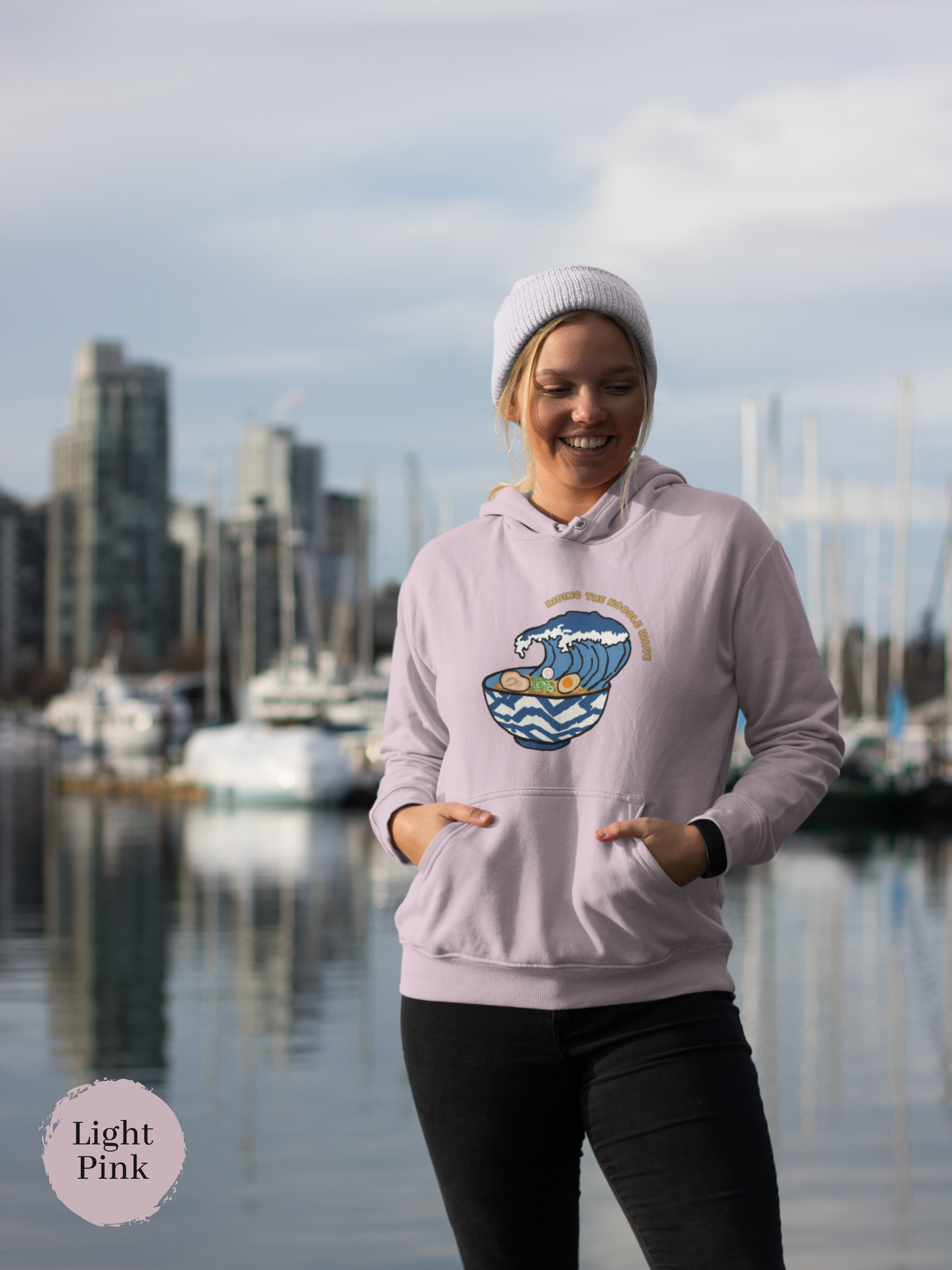 Ramen Hoodie: Riding the Noodle Wave - Asian Foodie Hoodie with Hokusai-Inspired Ramen Art and Delicious Puns