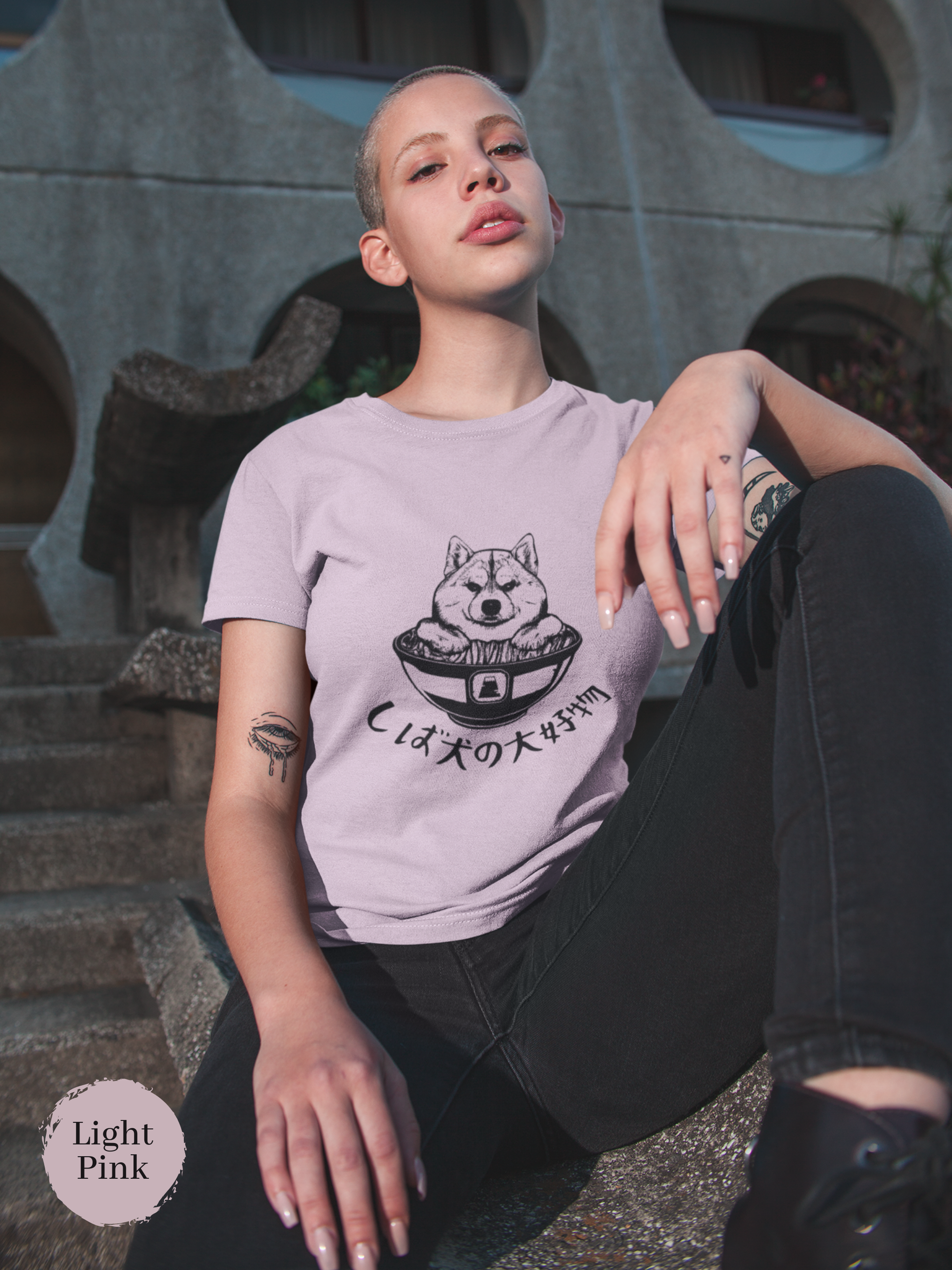 Ramen T-Shirt: Shiba Inu and Ramen Bowl with Japanese Text - Foodie Shirt and Ramen Art