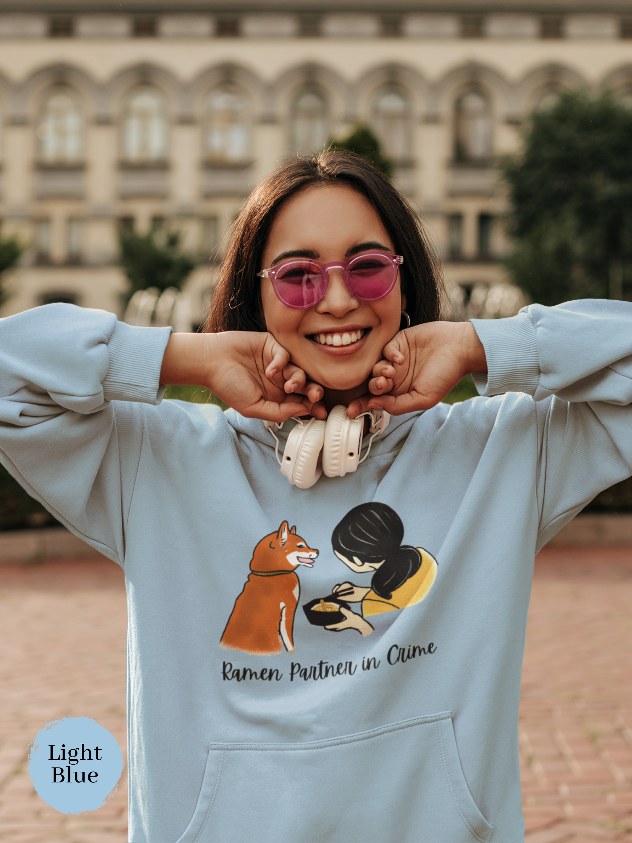Ramen Hoodie - Ramen Partner in Crime: Shiba Inu and Girl Feasting on Delicious Ramen